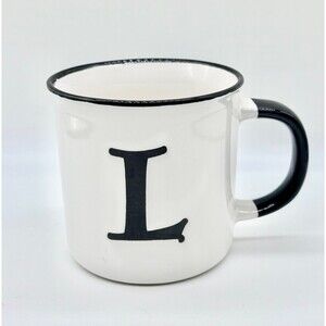Thyme & Table “L” Monogram Stoneware Coffee Mug Cup white black